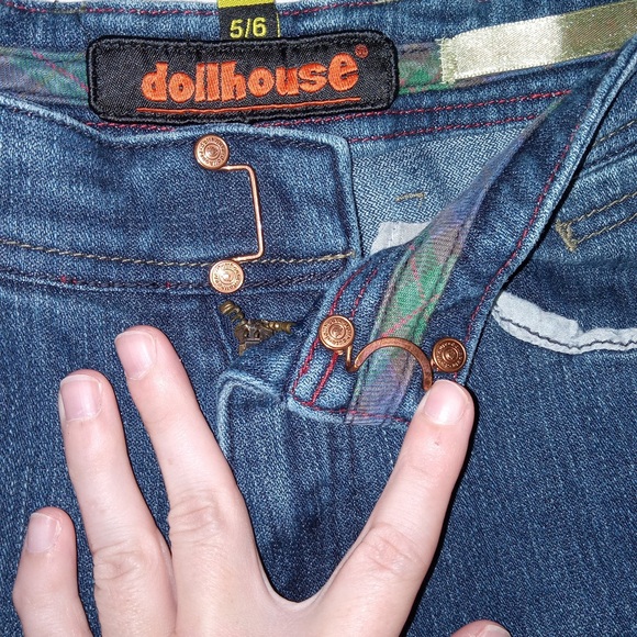 Dollhouse Boot Cut Blue Jeans Punk Metal Bar Hook And Eye Closure Raw Hem 5/6 - Picture 2 of 15